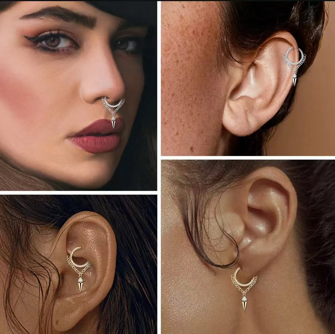 Wedding Wear Nose Rings Stud Hoop Ear Hoop Conch Piercing Jewelry Conch Hoop Cartilage Earrings for Women Helix Piercing Jewelry 24k Gold Plated Cartilage Huggie Earrings for Women Lobe Gold Silver 16g 10mm 8mm With Cubic Zircon - Image 6