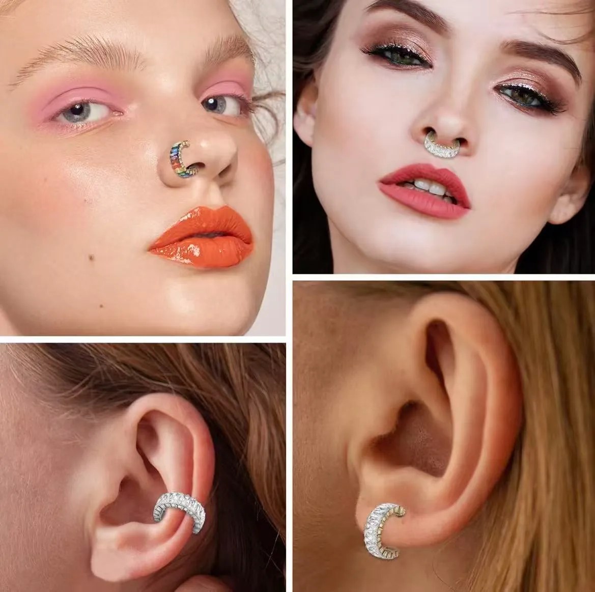 Gift wedding wear Nose Rings Stud Hoop Ear Hoop Conch Piercing Jewelry Conch Hoop Cartilage Earrings for Women Helix Piercing Jewelry 24k Gold Plated Cartilage Huggie Earrings for Women Lobe Gold Silver 16g 10mm 8mm With Cubic Zircon - Image 3